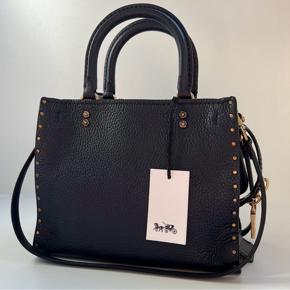 COACH 1941 Rogue 25 In Deep Navy Blue With Tea Rose Rivets - Picture 2 of 16